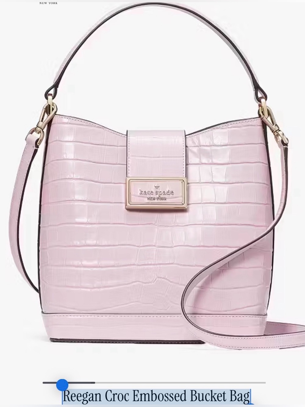 Kate Spade‎ Croc Embossed Leather Bucket Bag, Quartz Pink NWT